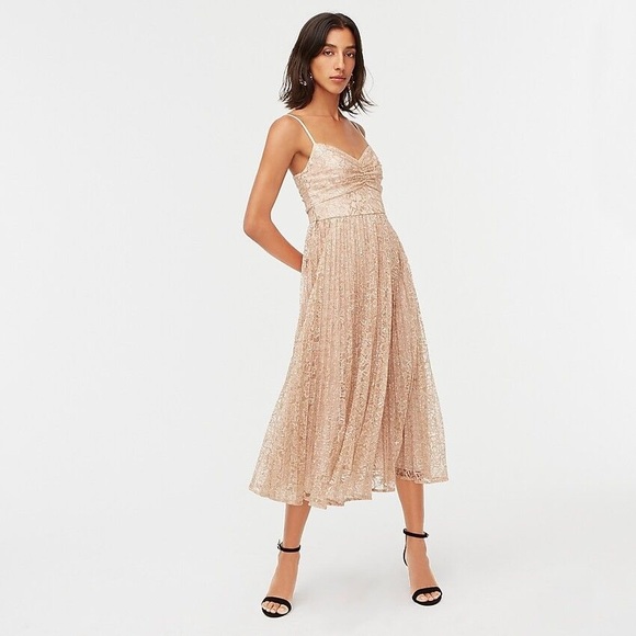 J. Crew Dresses & Skirts - J Crew Pleated Midi Dress in Metallic Lace